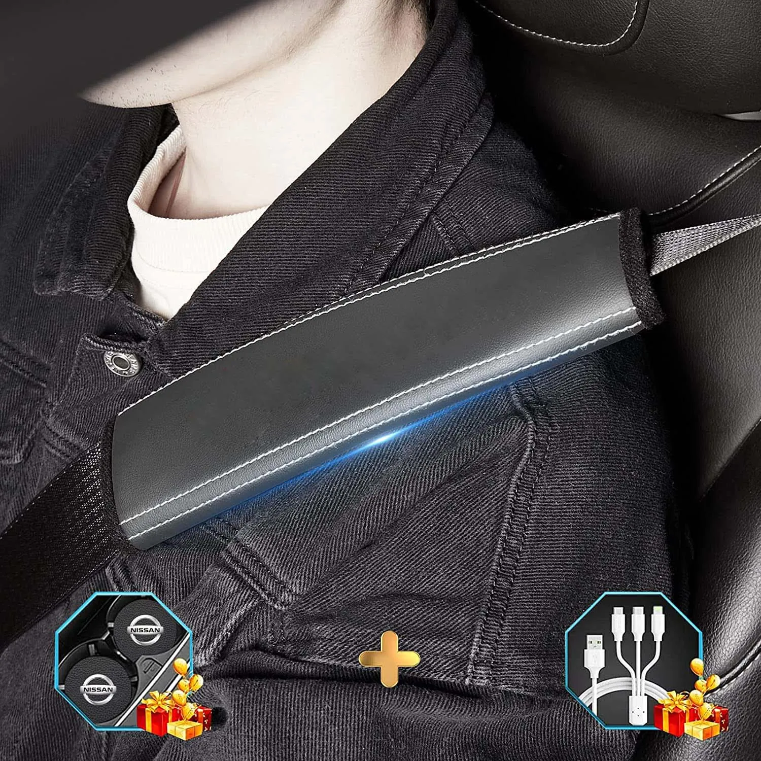 Car Seat Belt Covers (2PCS), Custom Fit For Your Cars, Microfiber Leather Seat Belt Shoulder Pads for More Comfortable Driving, Car Accessories LR13994