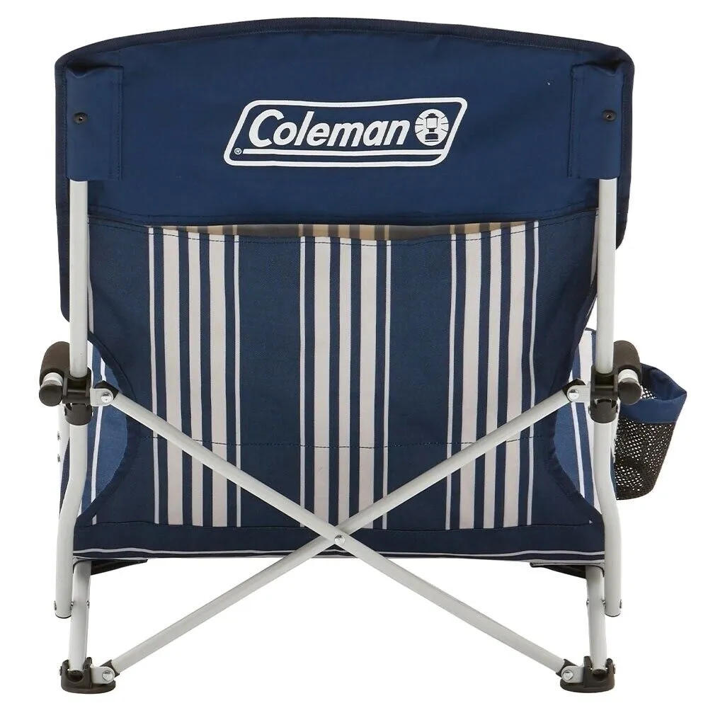Coleman Chair Quad Beach Low Sling Navy Stripe