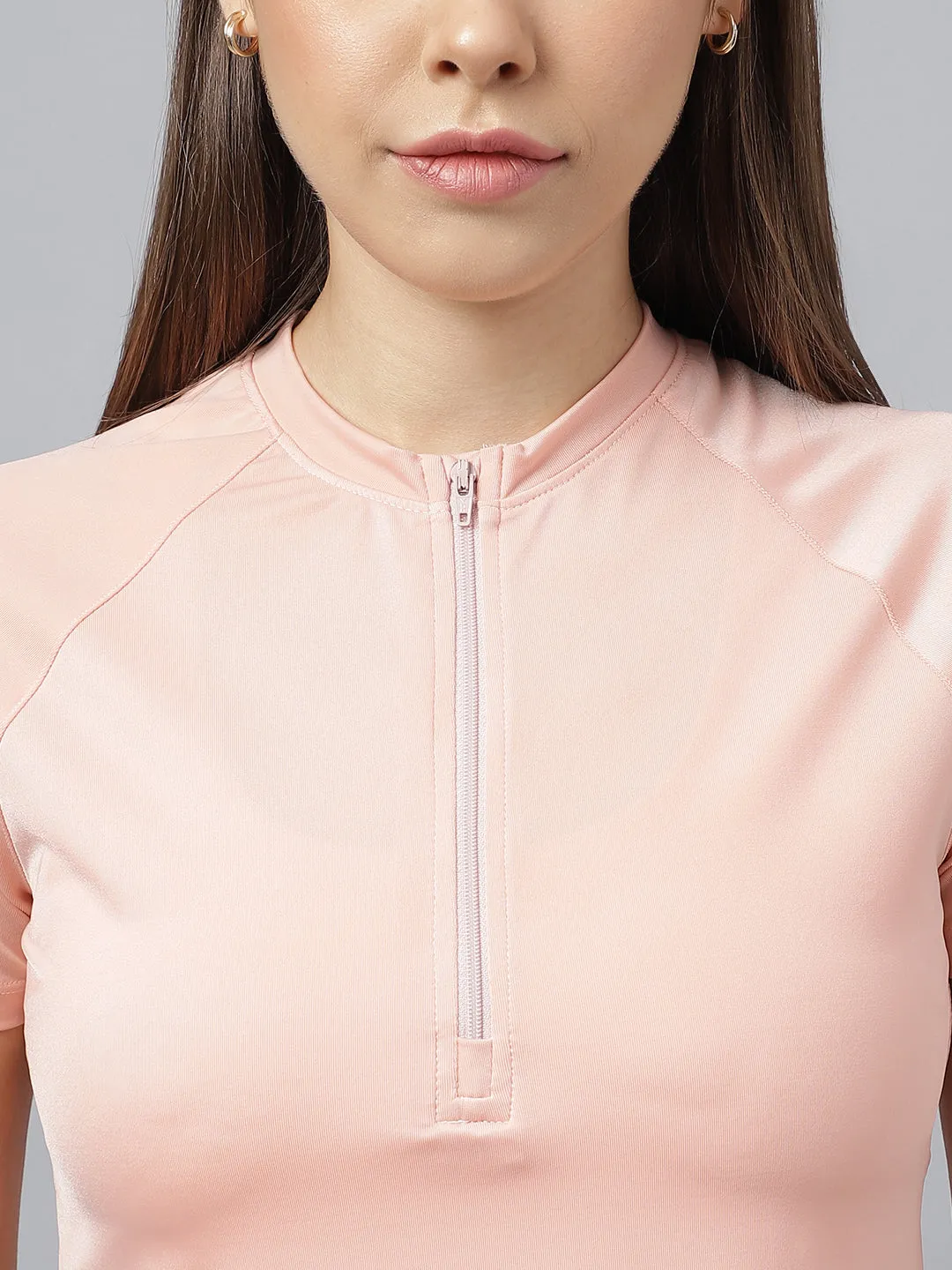 Fitkin women front zipper short sleeves t-shirt
