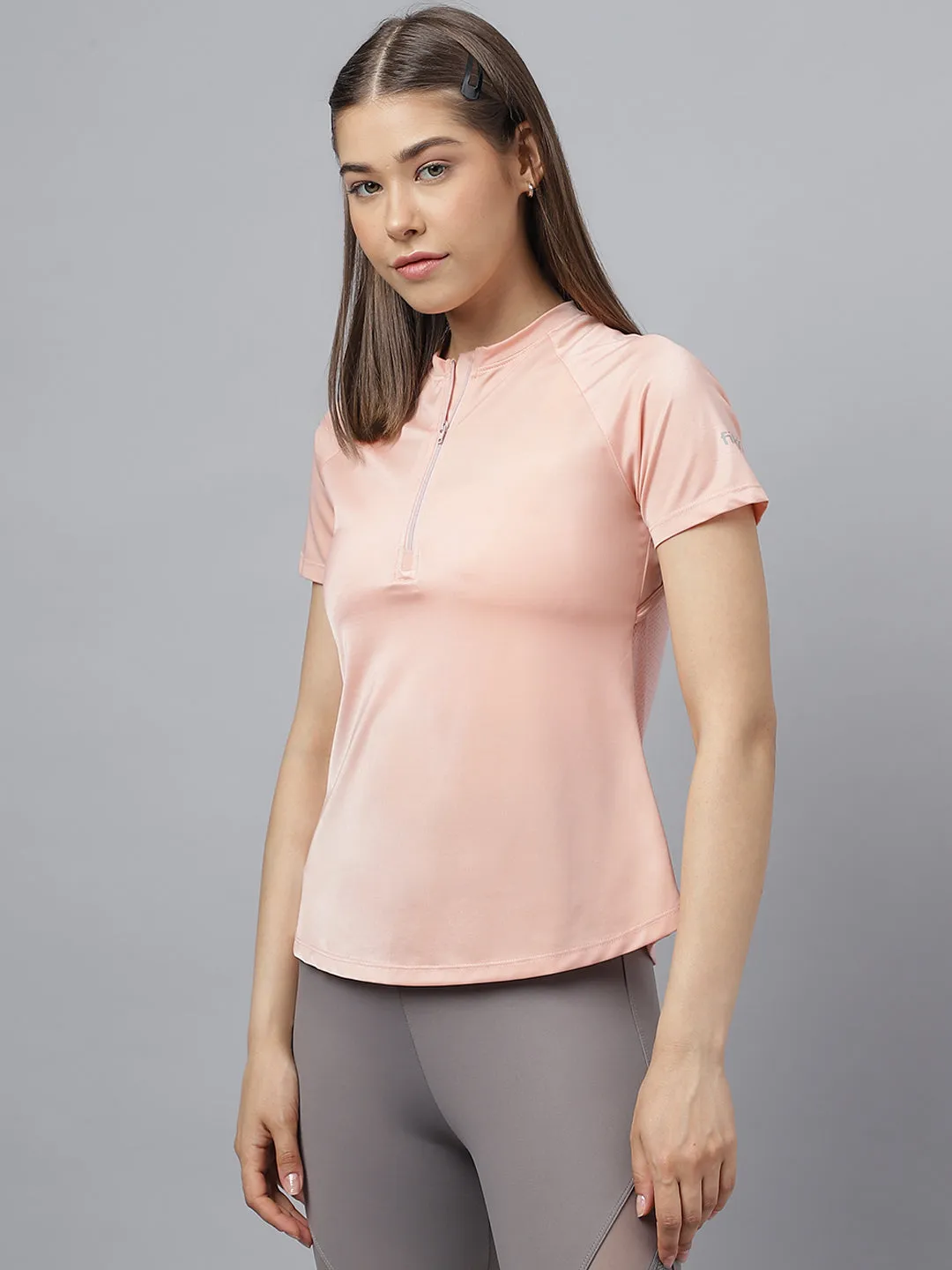 Fitkin women front zipper short sleeves t-shirt