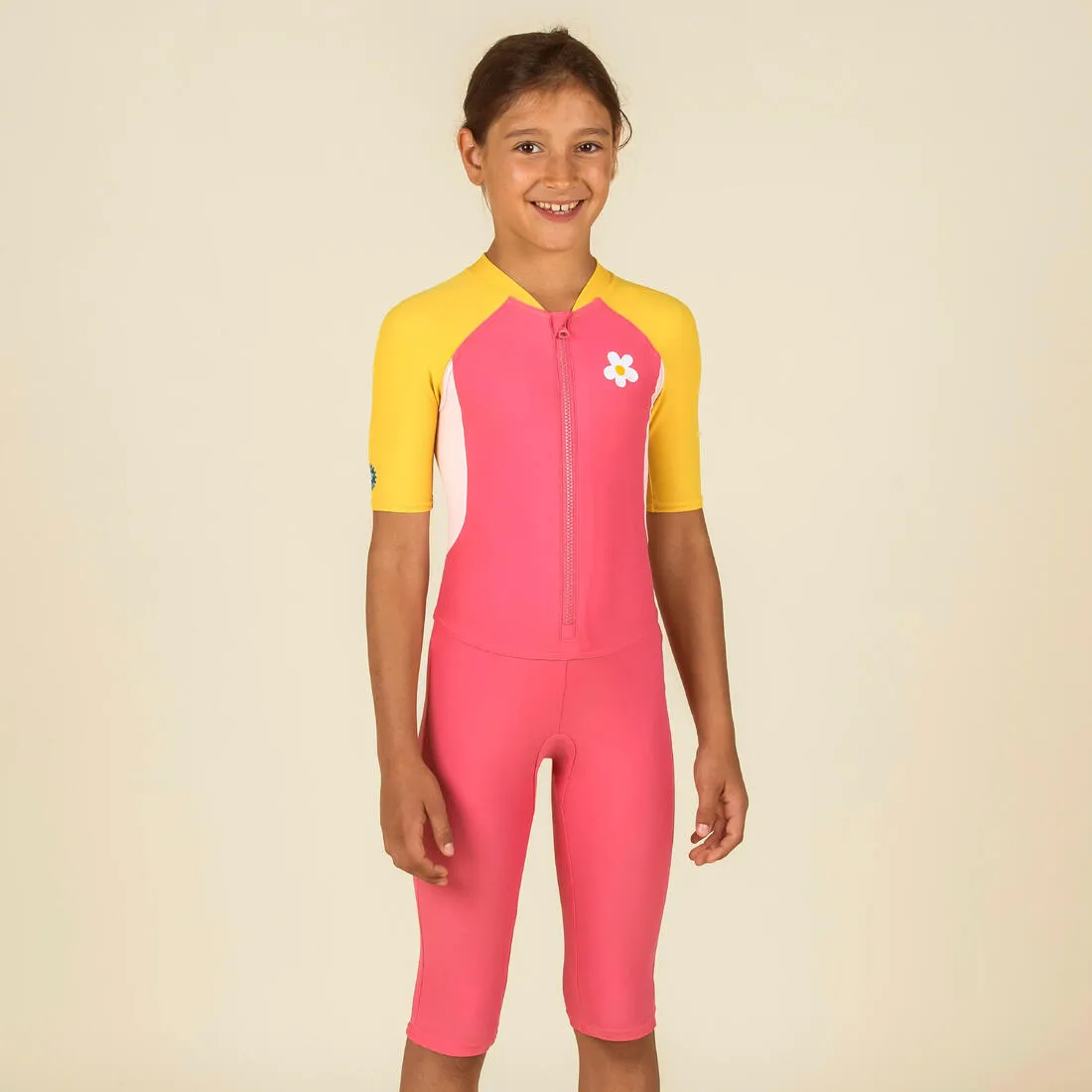 Girls’ swimming shorty suit 100