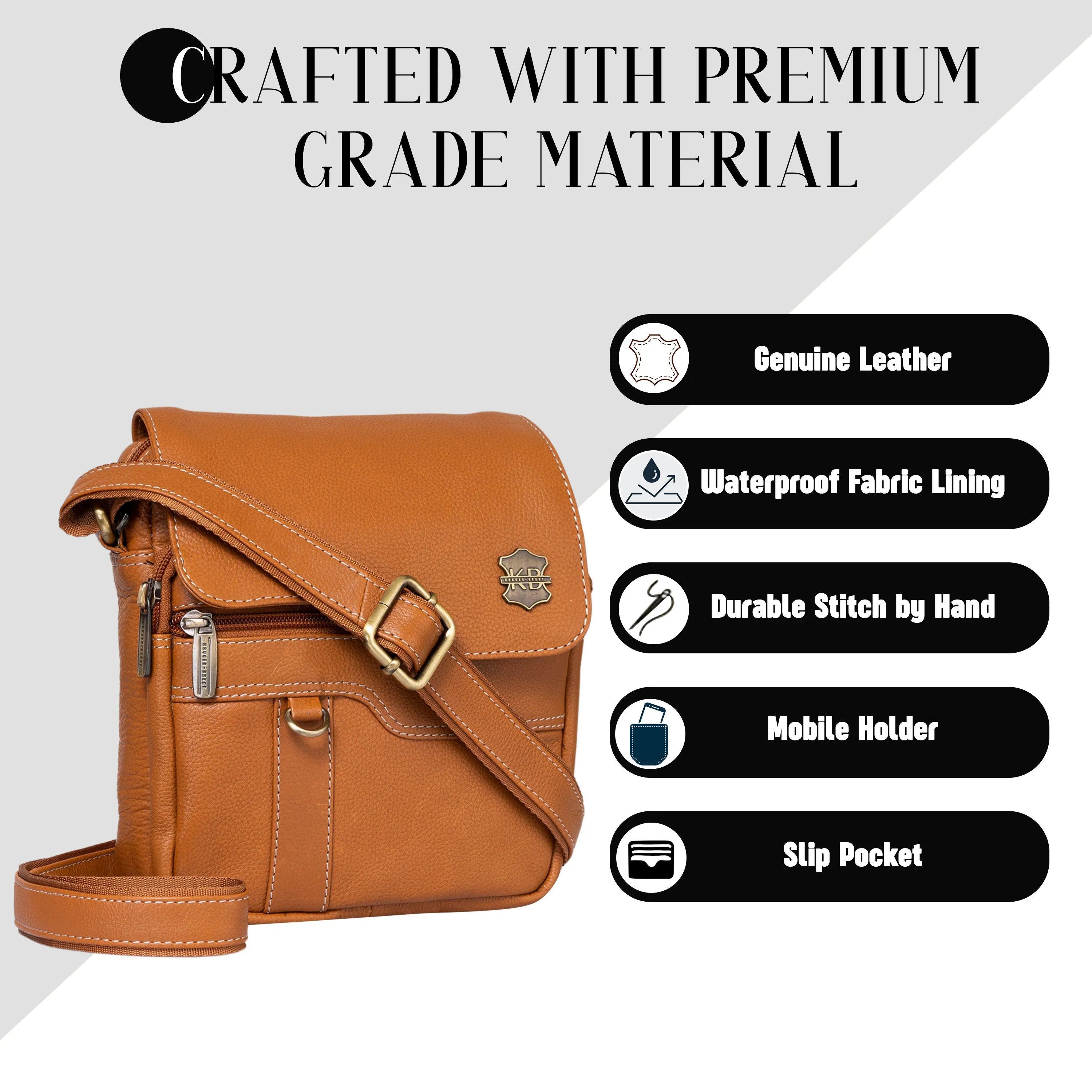 Kuger-Brent Aspen Cognac Genuine Leather Unisex Sling Bag