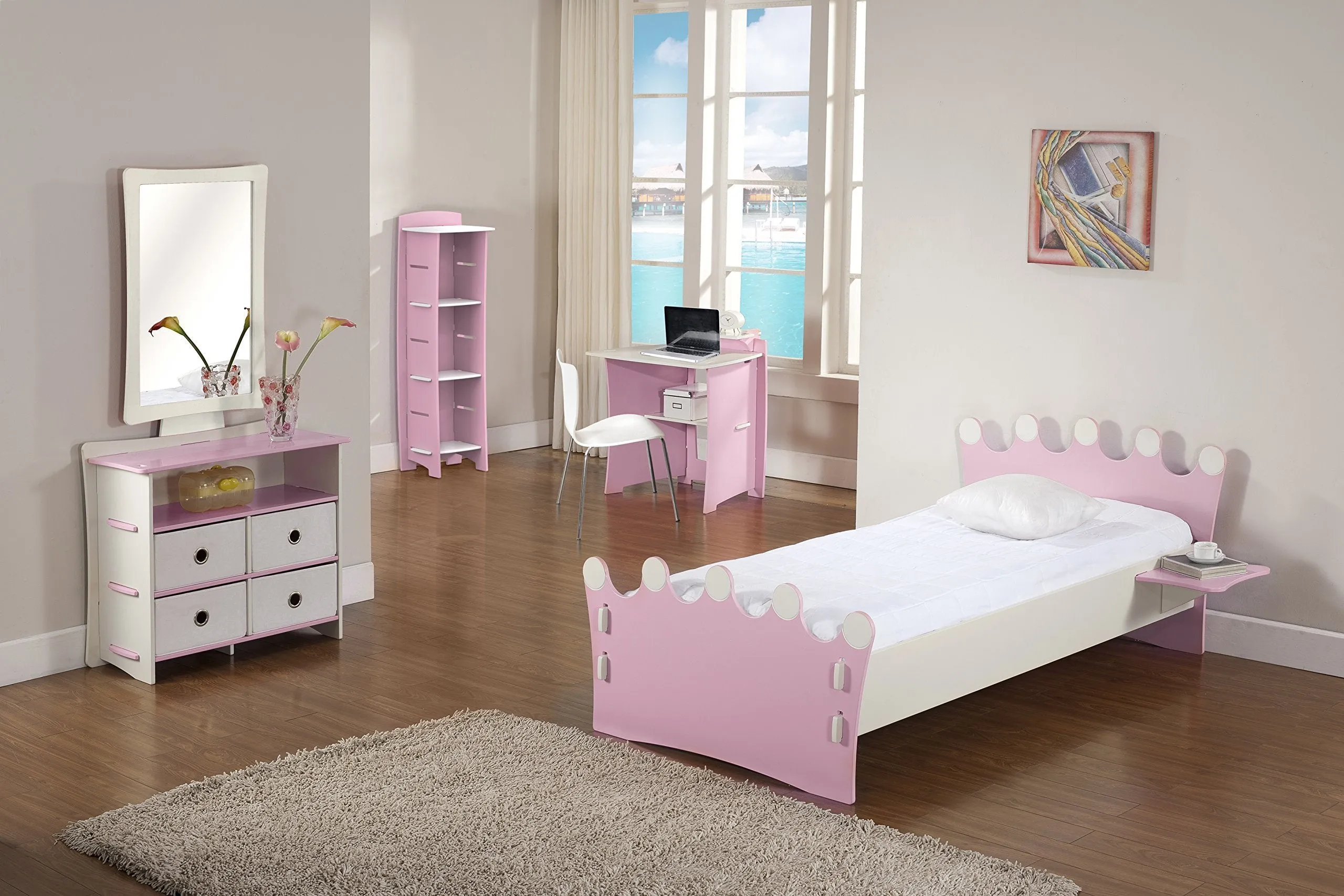 Legaré Furniture Children's Furniture 3-Tier Shelf Bookcase, Storage Organizer with Adjustable Shelves for Kids Bedroom, Pink and White