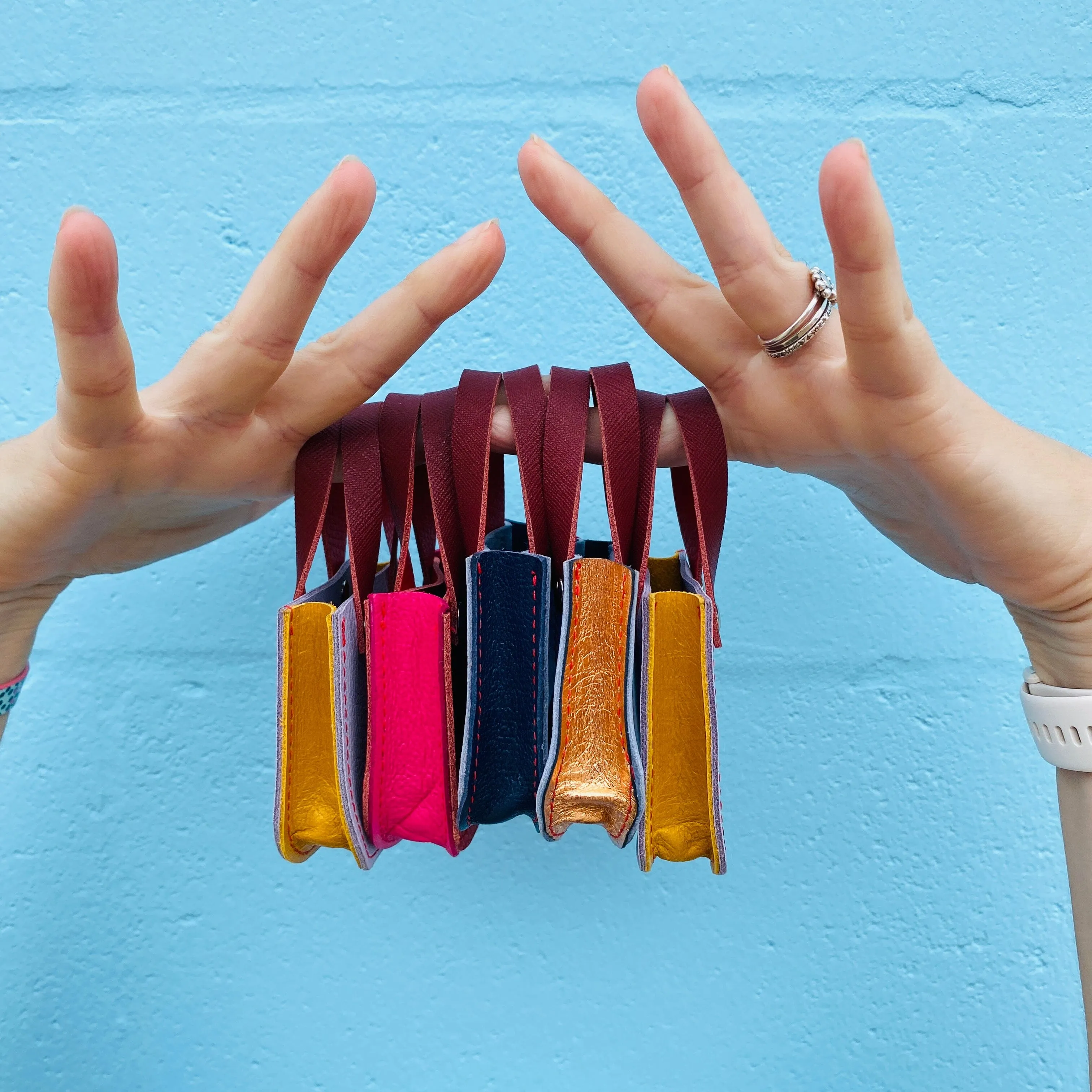 Mini Leather Tote Bag Charm – Tiny Tote - Artist Palette - Various Designs