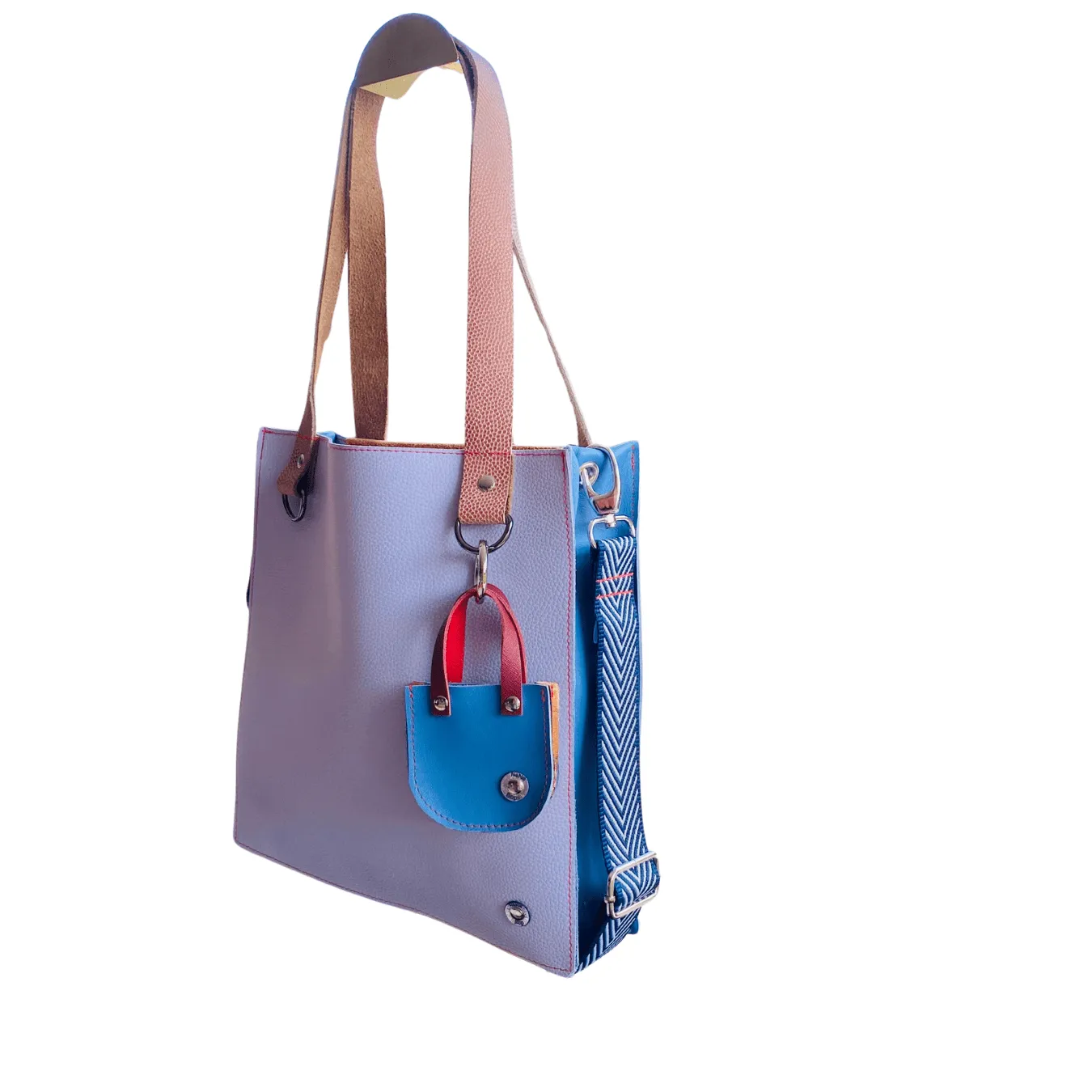 Mini Leather Tote Bag Charm – Tiny Tote, Big Style Blue/Rose Gold