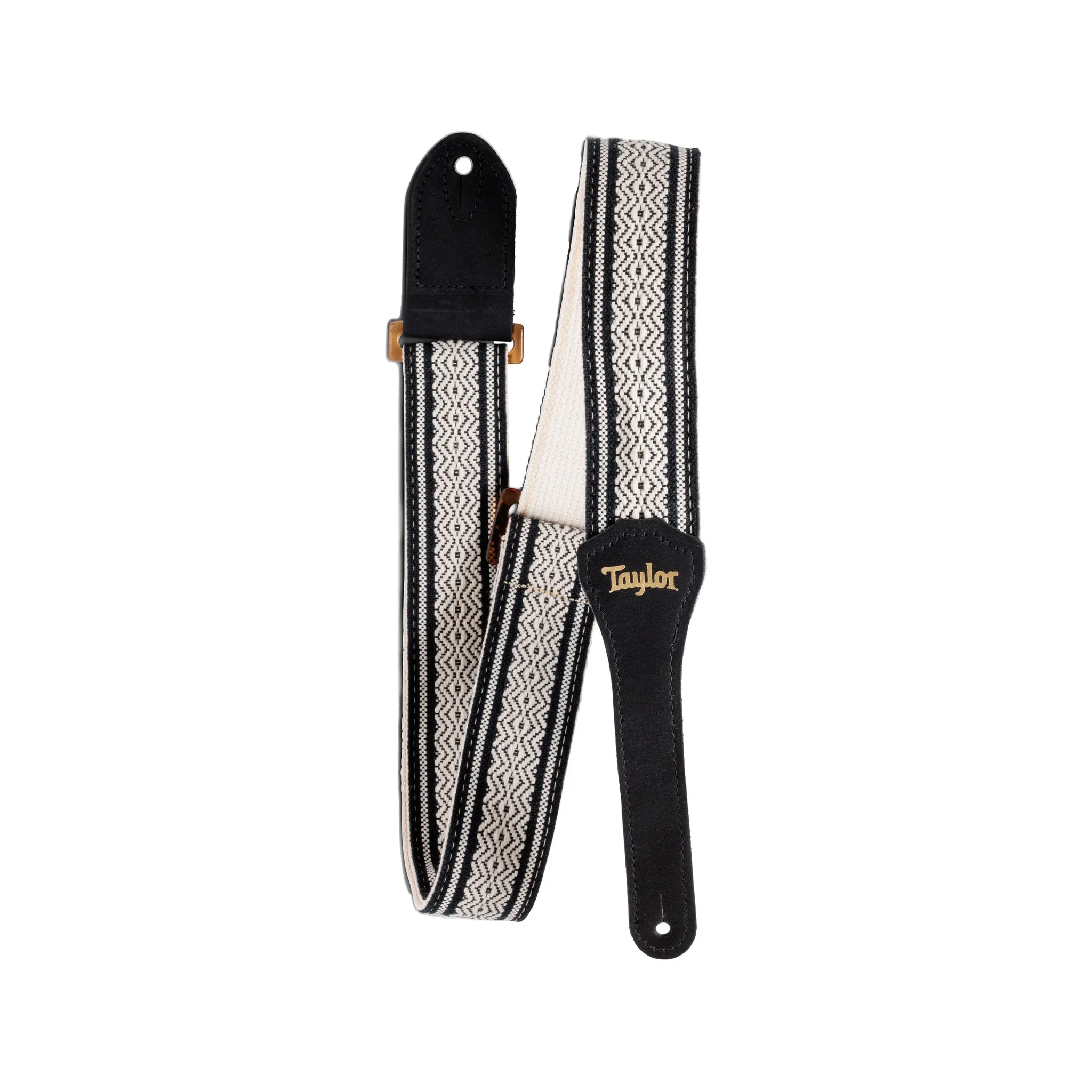 Taylor 2Inch Academy Jacquard Leather Guitar Strap w/Amber Buckle, White/Black