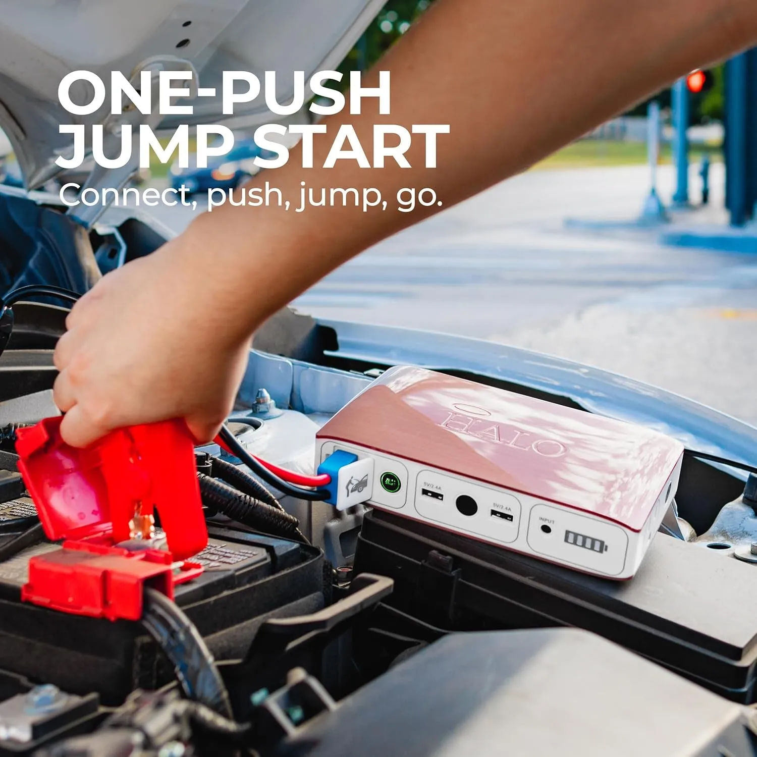 Usb Bolt 58830 Mwh Portable Phone Laptop Charger Car Jump Starter with AC Outlet and Car Charger - 120 Amps -Rose Gold
