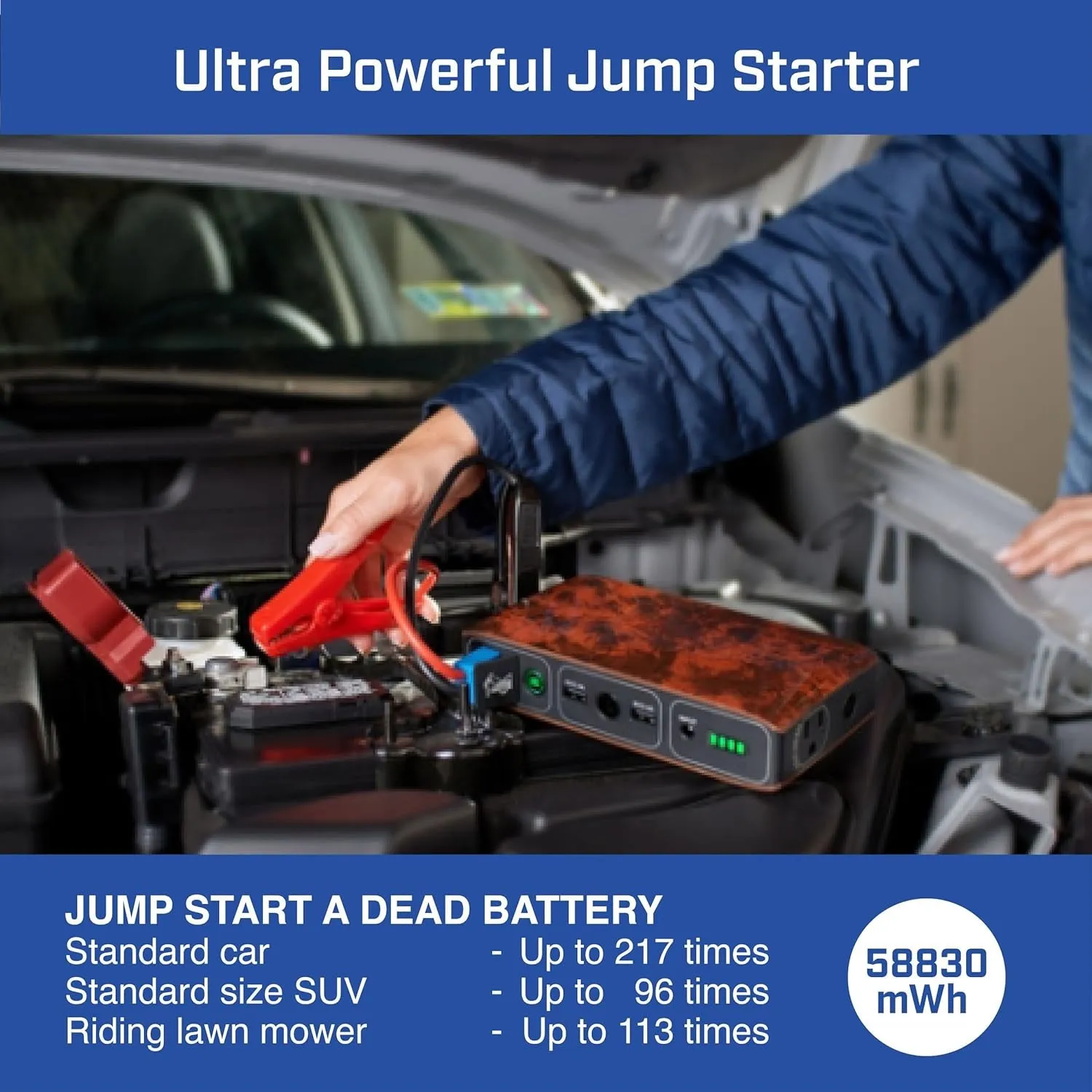 Usb Bolt 58830 Mwh Portable Phone Laptop Charger Car Jump Starter with AC Outlet and Car Charger - 120 Amps -Rose Gold